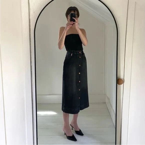 Boden Charcoal Straight Denim Button Front Pencil Midi Skirt, Size 8 - Picture 1 of 13